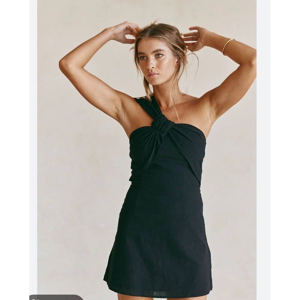 Sabo Skirt Dimmi Dress Black One Shoulder Knot Cutout Mini Dress Cotton Size 8